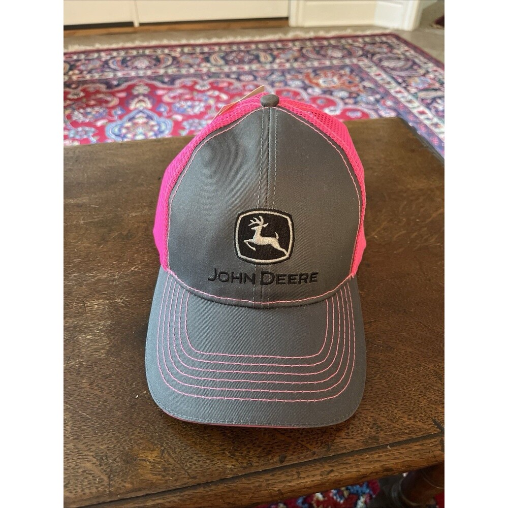 John Deere Women’s Hot Pink And Grey Snapback Mesh Trucker Hat Official Gear